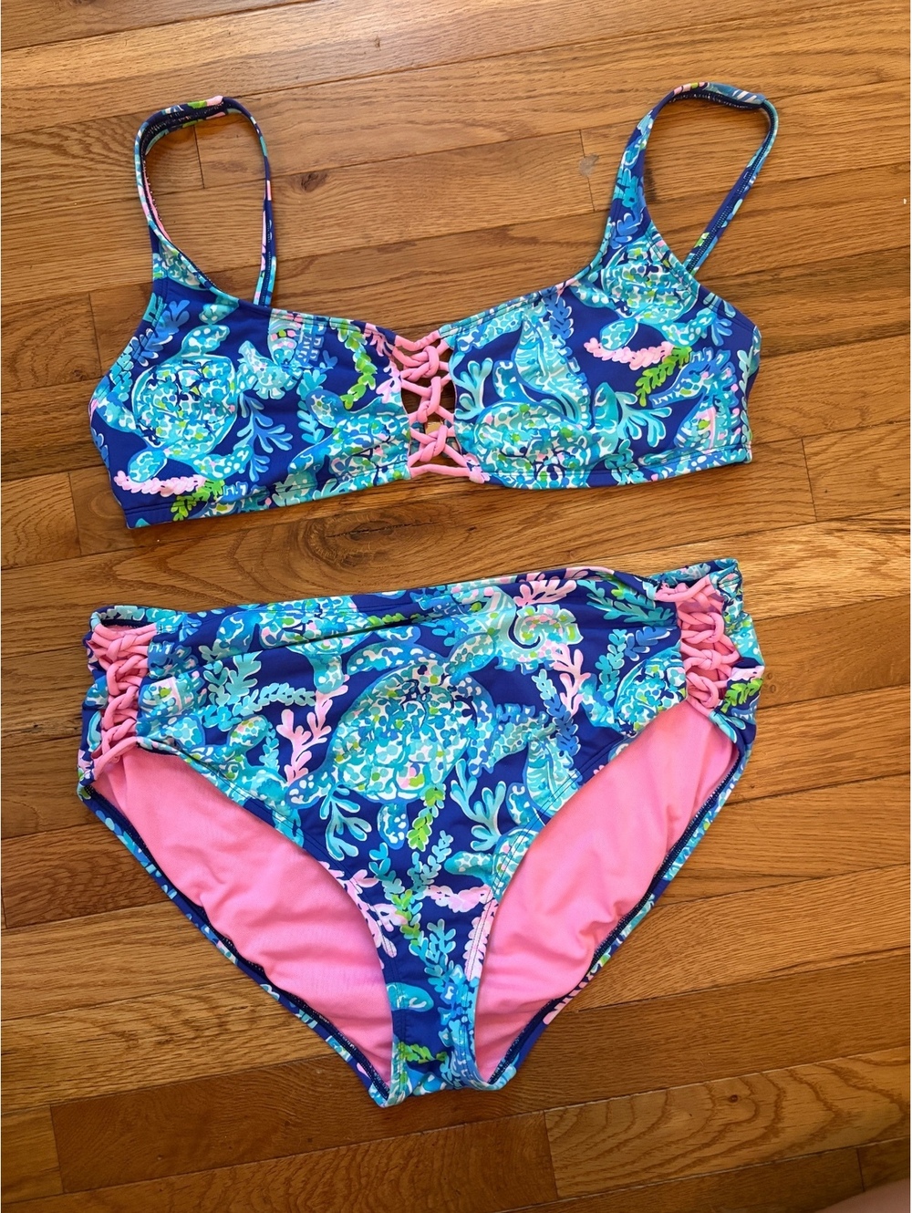 Lilly Pulitzer Women's Size 14 Two-Piece Bikini in Gemmini Turtle Villa print
